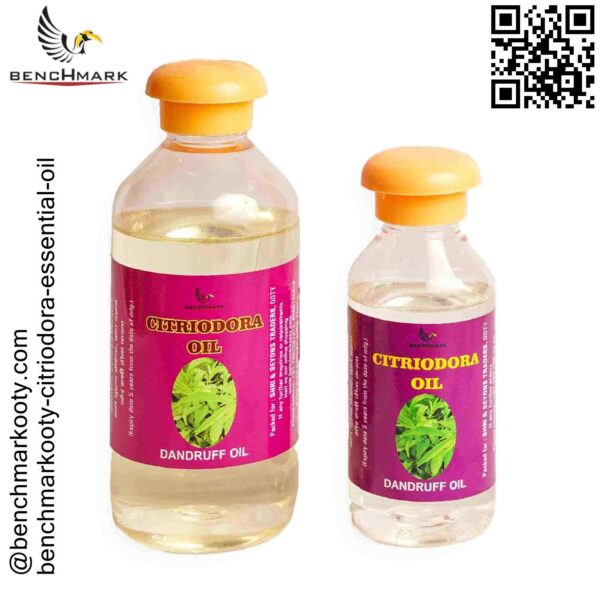 Benchmark Ooty citriodora essential oil bottle highlighting its benefits for natural insect repellent and soothing aromatherapy