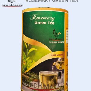 A steaming cup of rosemary green tea with fresh rosemary sprigs from Benchmark Ooty.