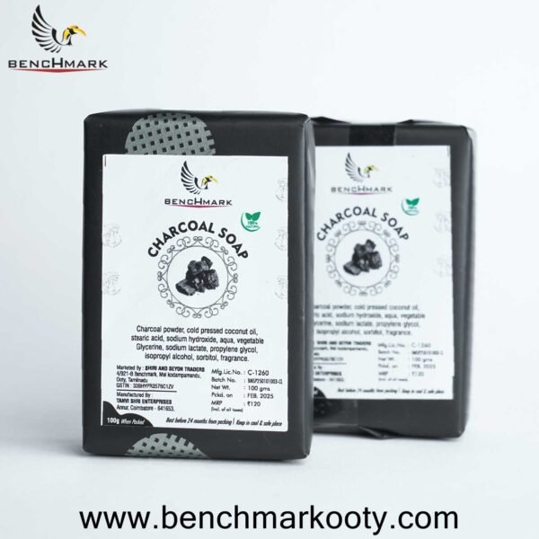 Benchmark Ooty Charcoal Soap 100gm – Deep Cleansing Herbal Nilgiri Soap with Activated Charcoal