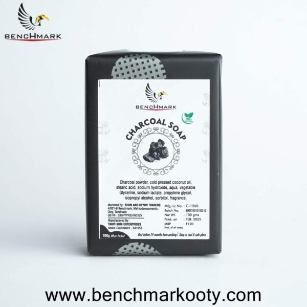 Benchmark Ooty Charcoal Soap 100gm – Deep Cleansing Herbal Nilgiri Soap with Activated Charcoal